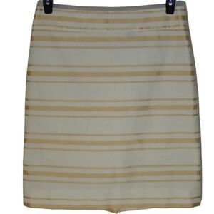 J. Crew White & Gold Striped Pencil Skirt Cotton Blend Size 6